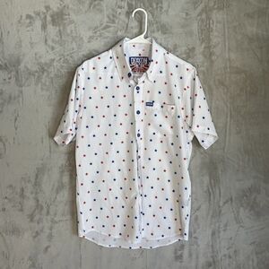 DIXXON Mens S Star Print Red White & Blue Casual Performance Button Down Shirt